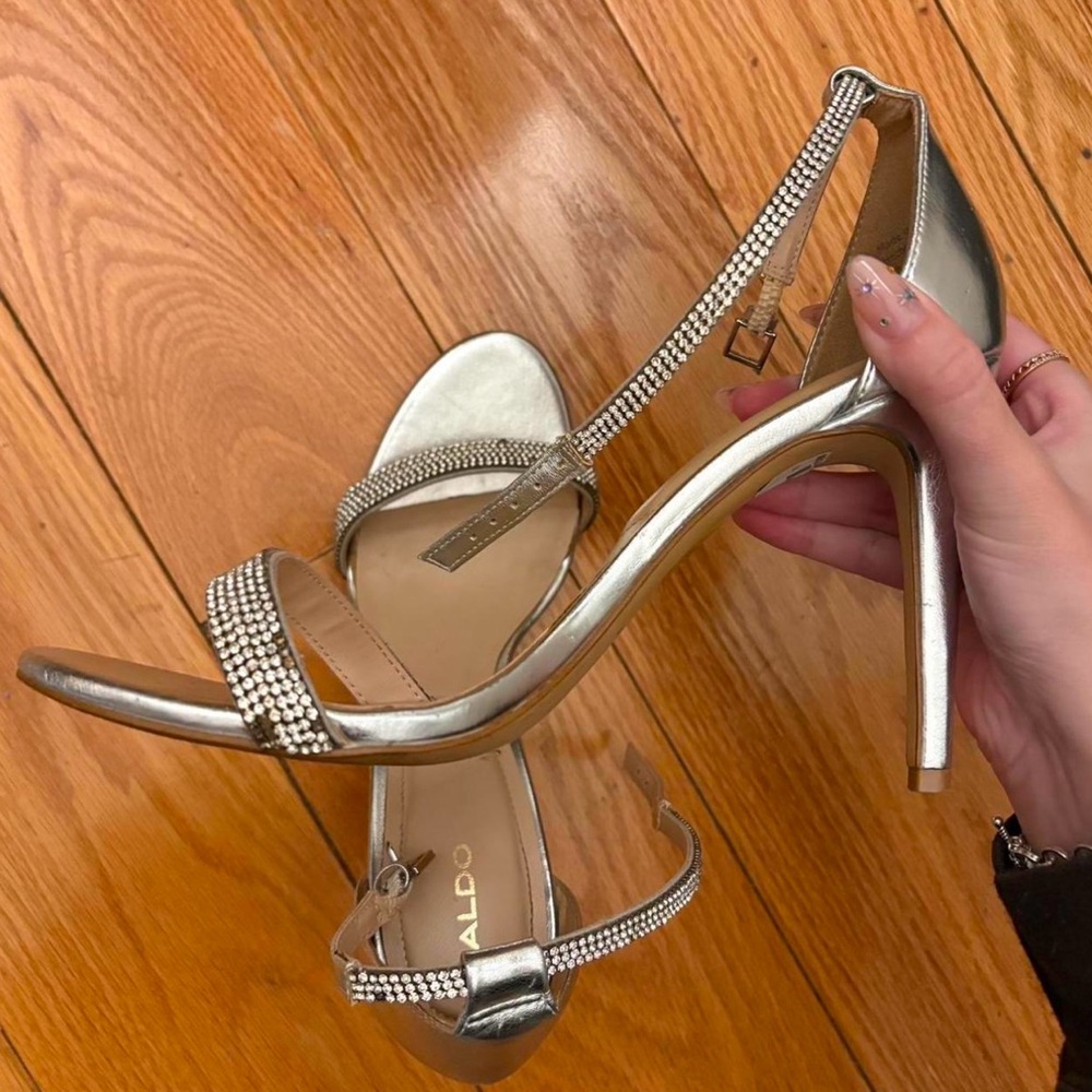 Silver Aldo heels with diamanté detailing.